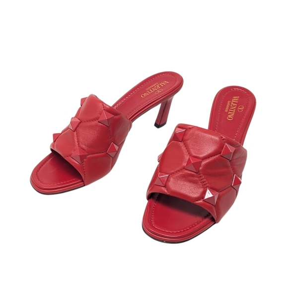 Valentino Garavani Red JU5 Roman Stud Mule Slide Heel Dress Up Sandal Size EU 40 - Picture 3 of 13